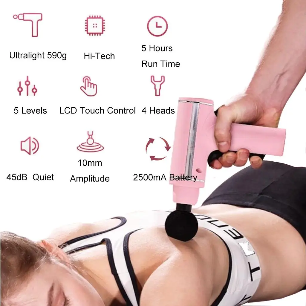 Handheld Percussion , Deep Tissue Massager for Sore Muscle and Stiffness, , 5  High-Intensity Vibration, with 4 Massage Heads