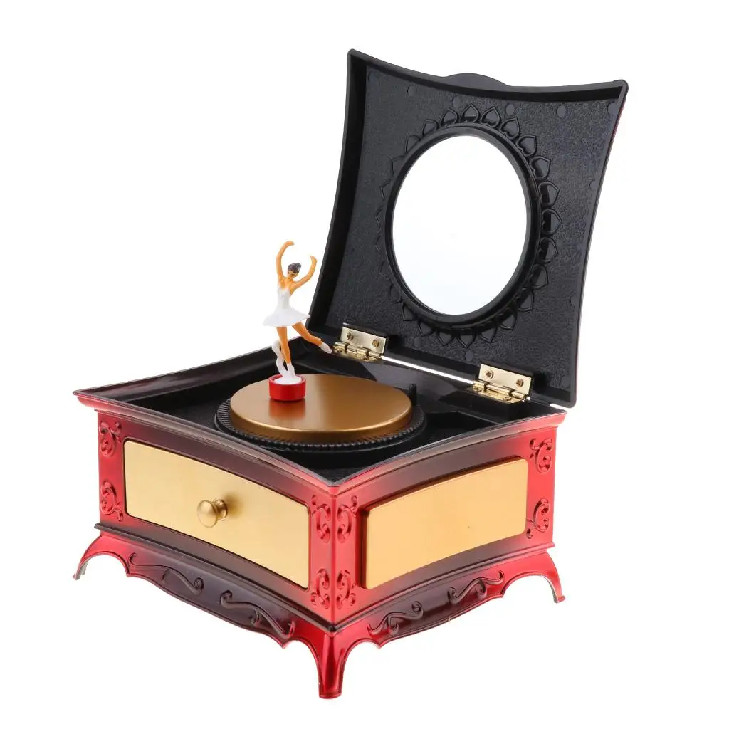 Musical Jewelry Box with Ballerina for Little  with Drawers, Round Mirror