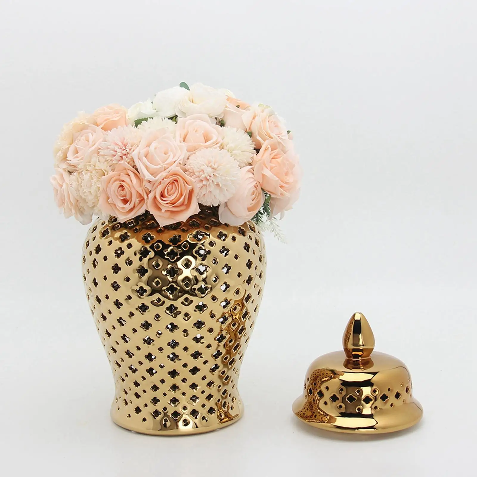 Ceramic Ginger Jar Oriental Handicraft Lattice Universal Pierced Gold Collectable for Parties Wedding Home Decoration Gift Cafe