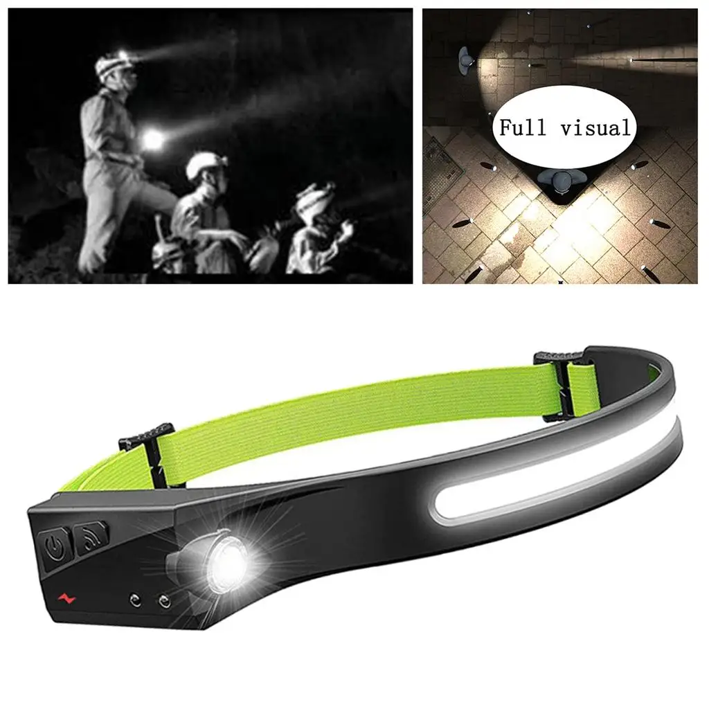 COB LED Headlamp Motion Illumination Bright Rechargeable Lightweight Gift Adjustable Lamp for Outdoor Walking Running