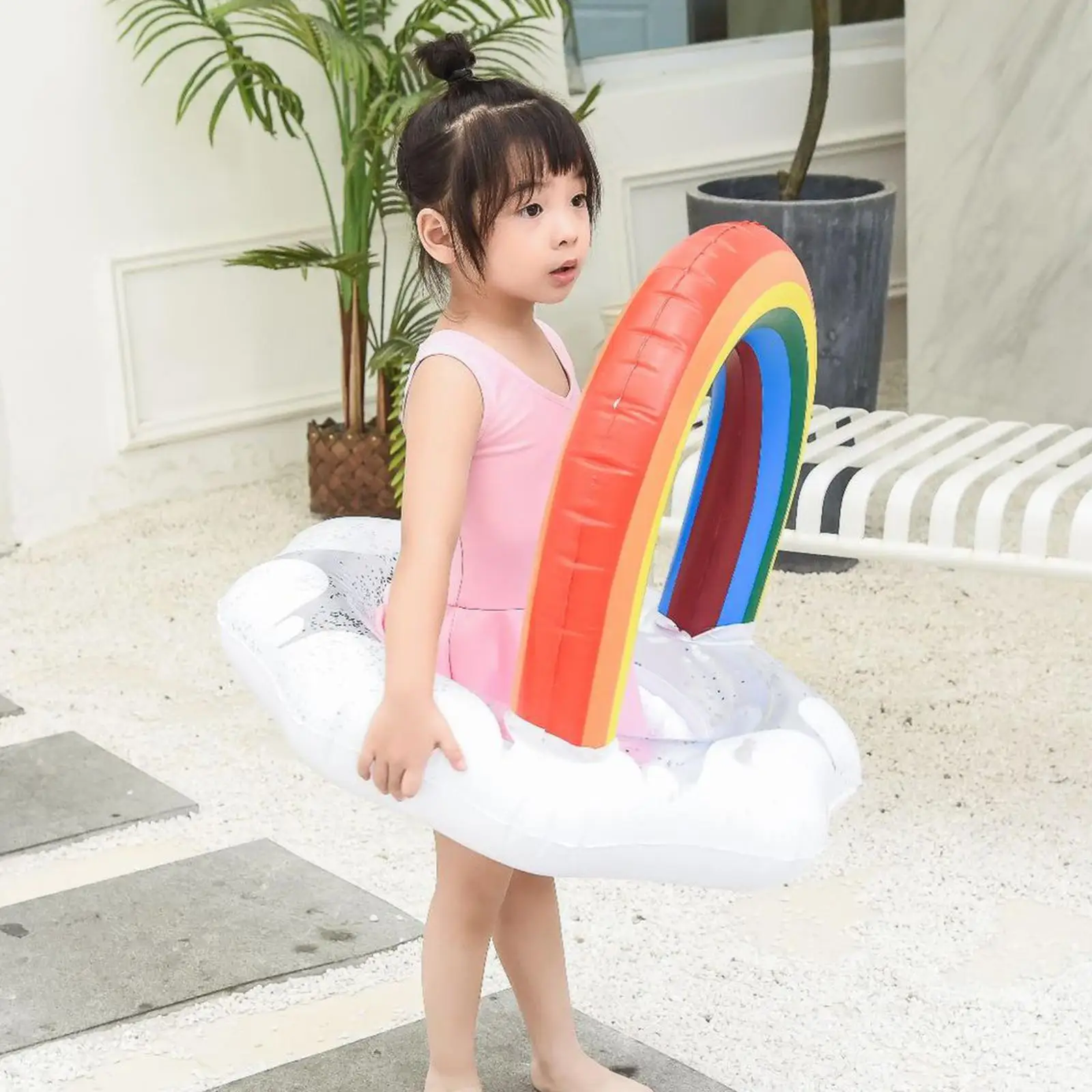 Rainbow Cloud Baby Swimming Ring with Seat Safety Training Swim Aid Toy Swim Rings for Kids Infant Newborn Toddlers Baby