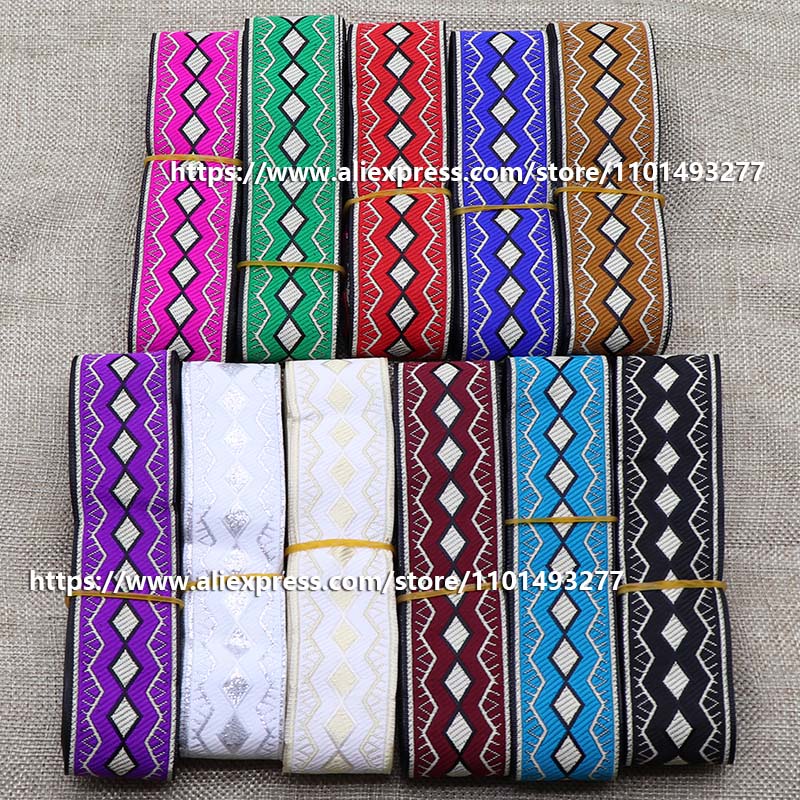 Description Picture 2 of item3.3cm 7 Yards Jacquard Ribbon with Ethnic Trim Embroidered Woven Webbing Tape for Cloth Sewing and Crafting Decorative
