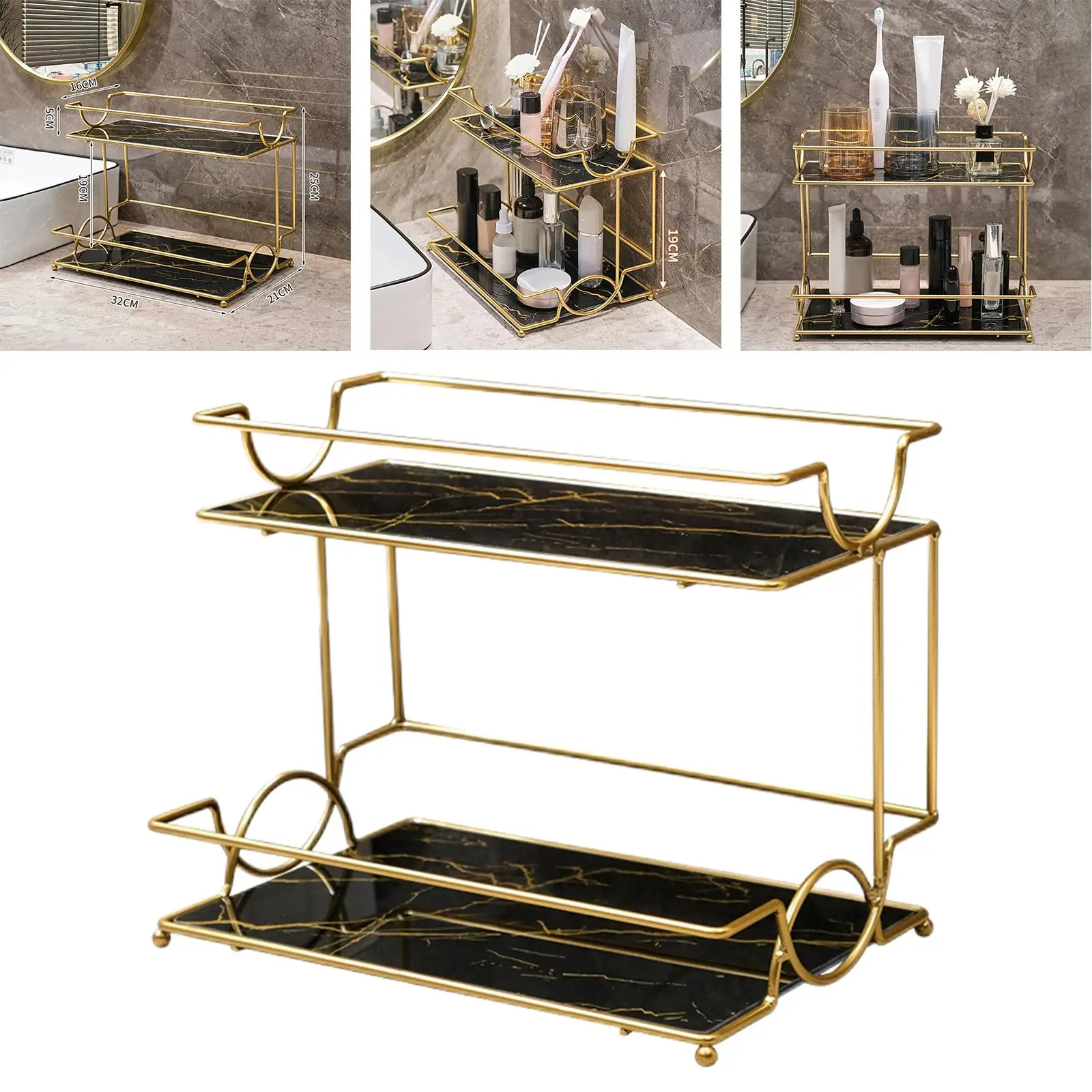 Creative Cosmetic Storage Holder Iron 2 Tier for Toiletries Makeup Bathroom