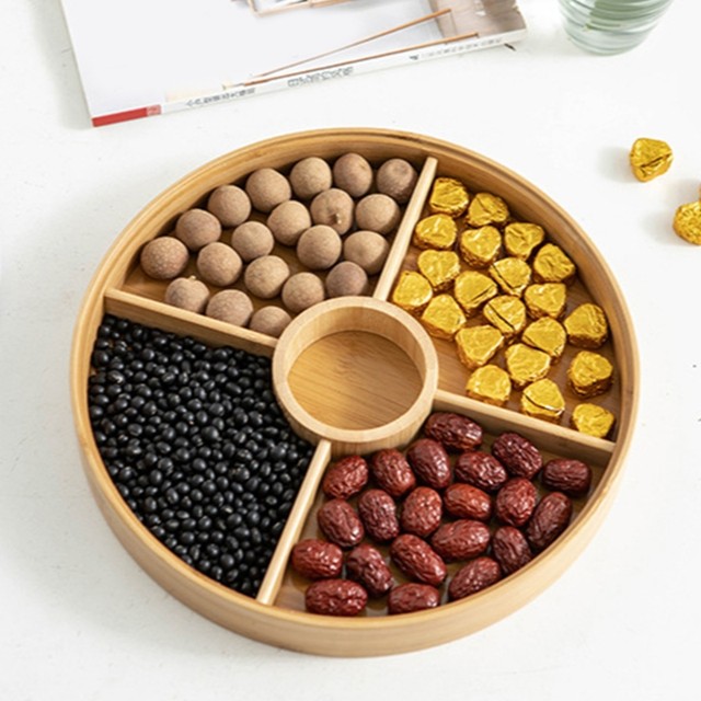 4 Grids Platter Child Bandejas Para Comida Bamboo Cake Plate Wooden Dishes  Tray Snack - AliExpress