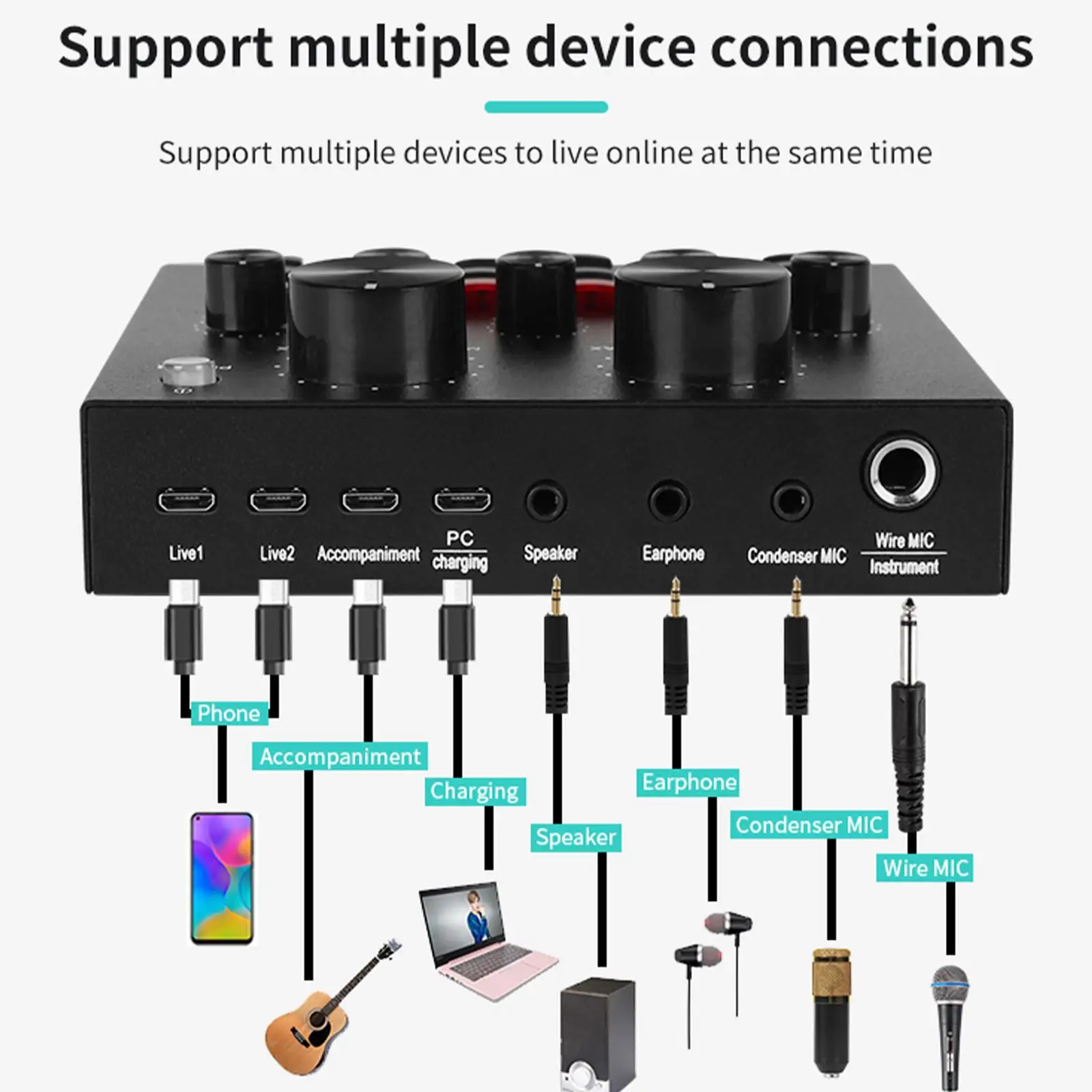 Professional V8 Sound Card Audio Interface Mixer for Laptop Computer