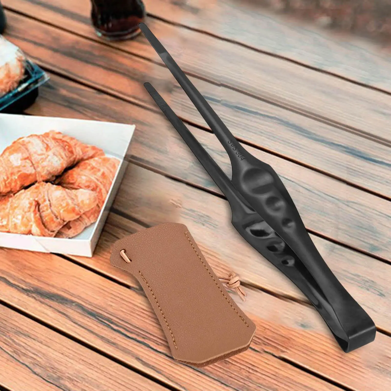 Stainless Steel Grill Tongs with PU Leather Sleeve Case Nonslip Grip Kitchen Tongs for Baking BBQ Buffet Food Parties Camping