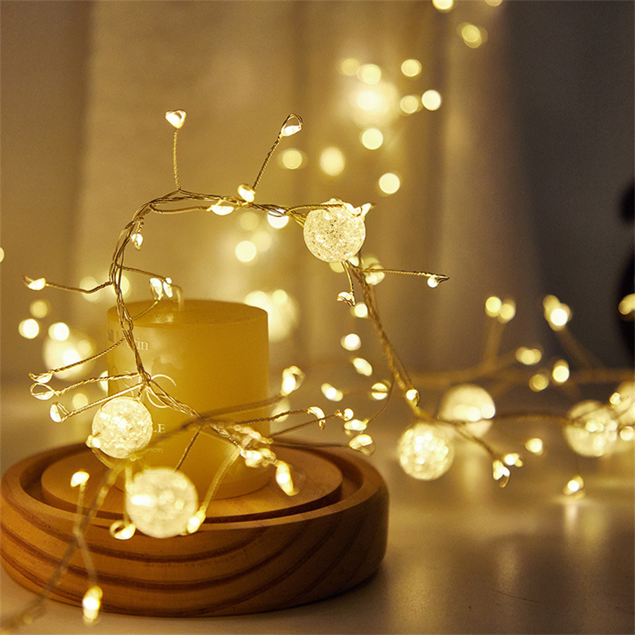 LED Firecracker Fairy Lights Outdoor Waterproof Crystal Crack Ball String Lights for Christmas Tree Home Party Garden Decoration