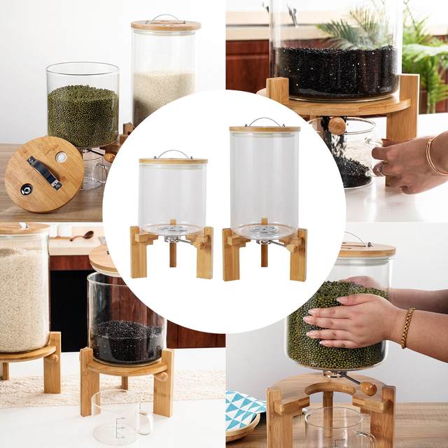 Rice Dispenser Glass And Wood