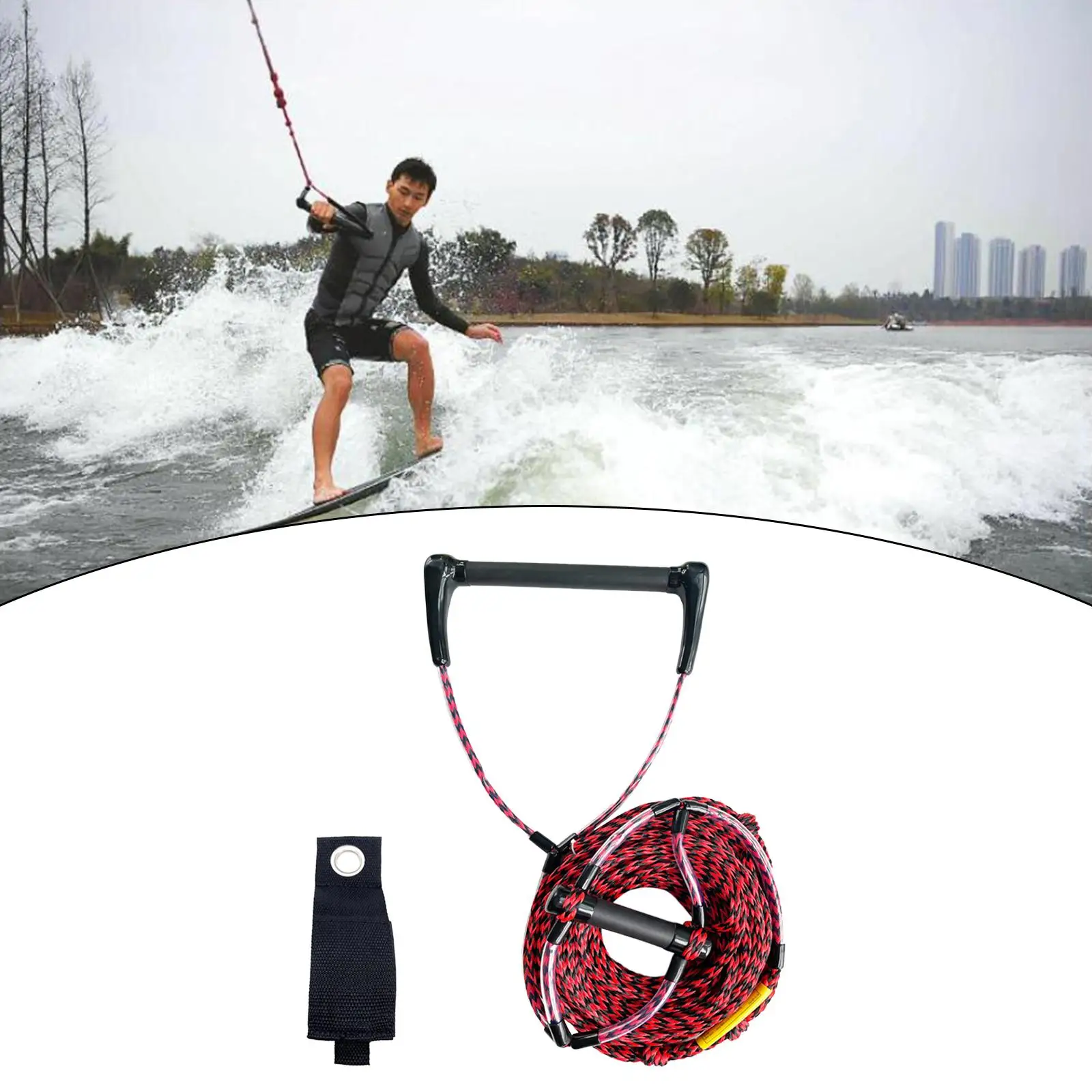Water Ski Rope Safety Surfing Towable Watersport Rope Water Ski Rope with Handle for Wakeboard Kneeboard Wakesurf Sport