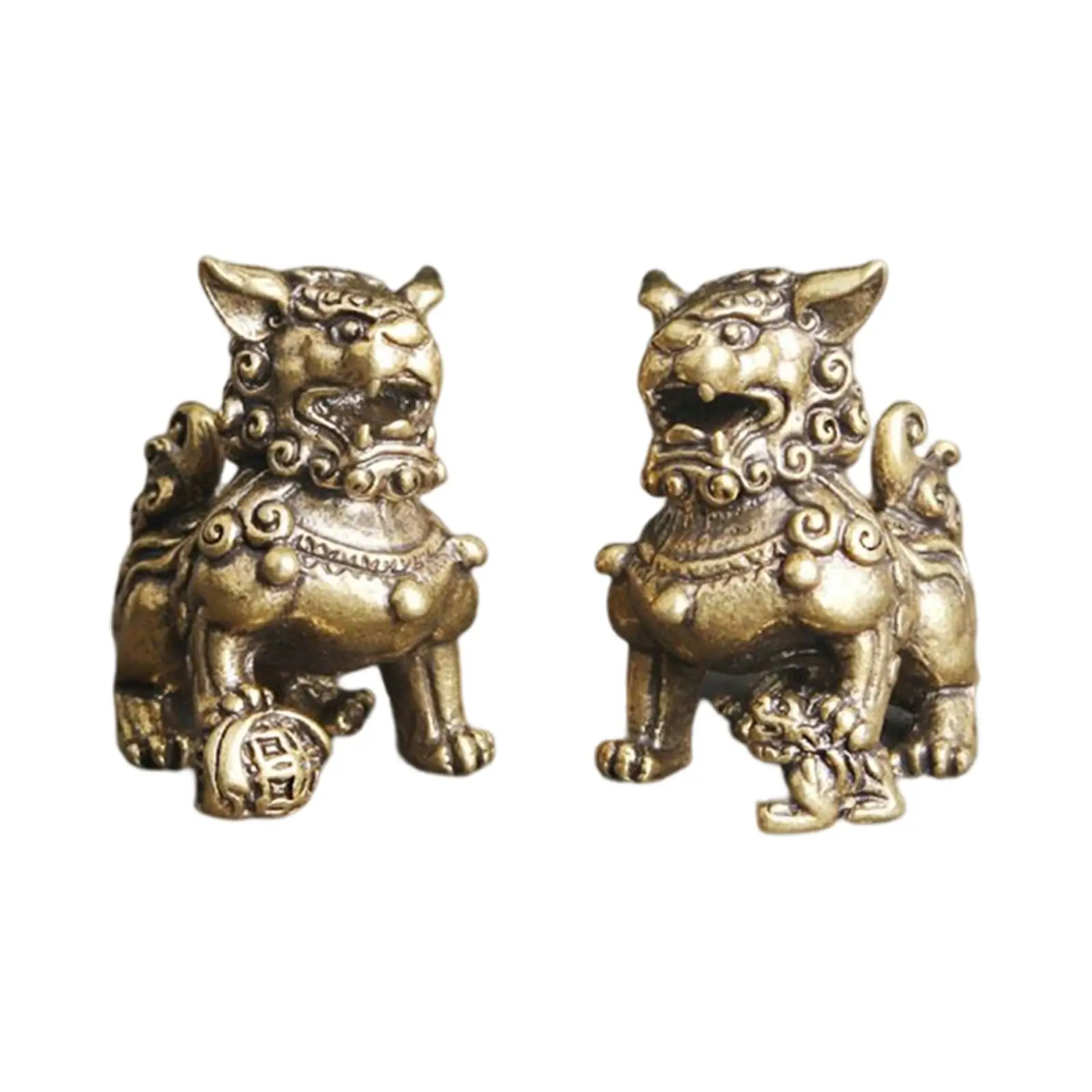 Gold Lion Statue Feng Shui Decor Bronze Antique Lion Statue for Desktop