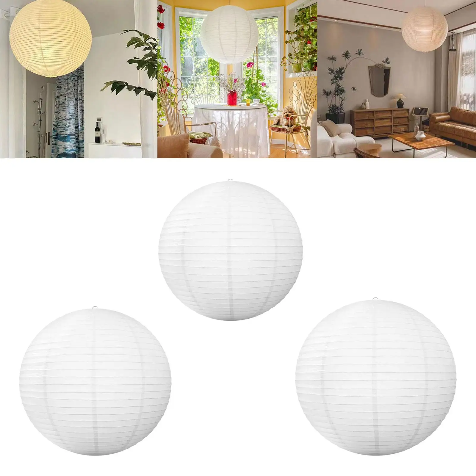 Rice Paper Lamp Shade Nordic Japanese Ceiling Light Cover Round Paper Lantern for Dining Room Wedding Kitchen Bedroom Decoration