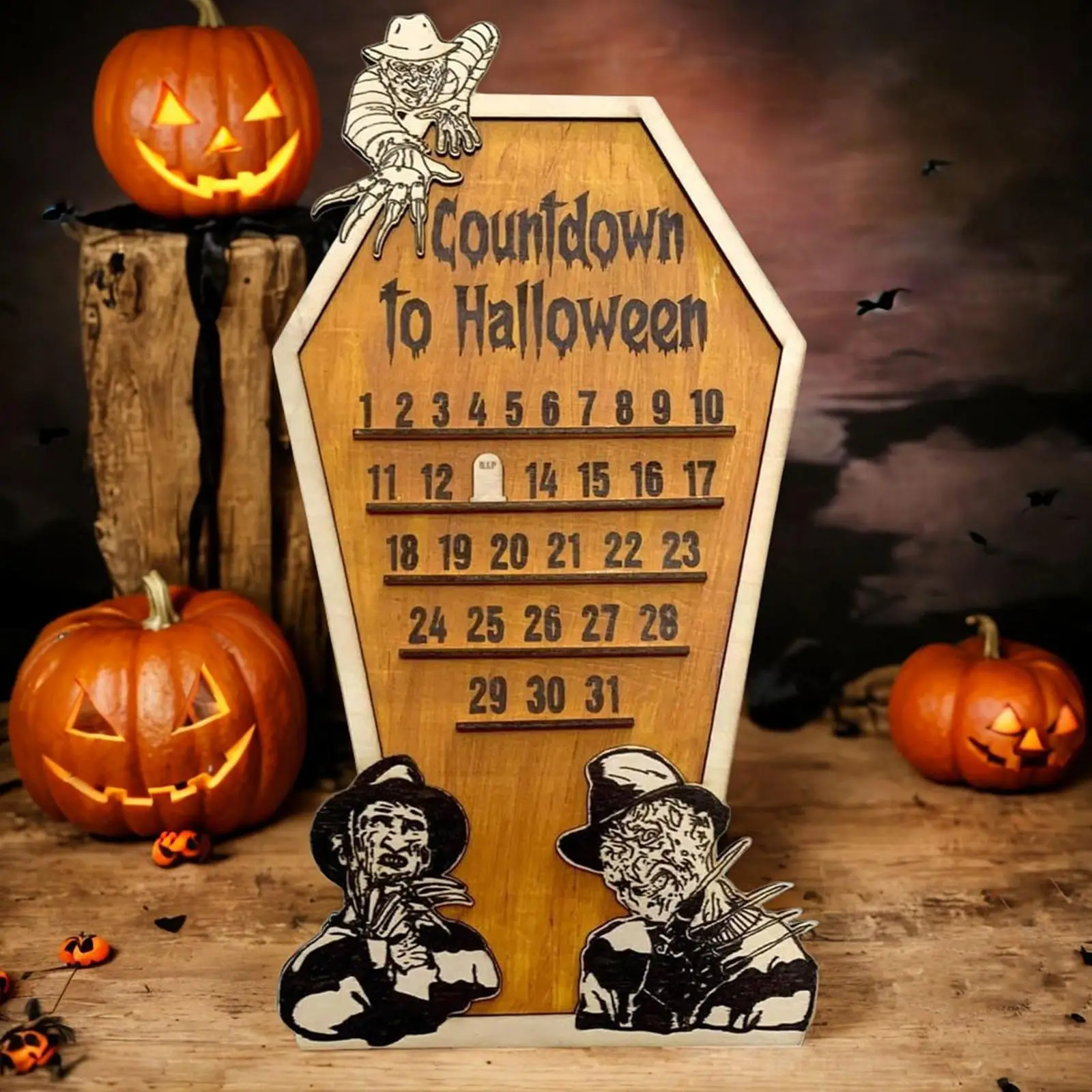 Halloween Wooden Advent Calendar Decor DIY Moving Wooden Block Calendar for Haunted House Desktop Classroom Festival Holiday
