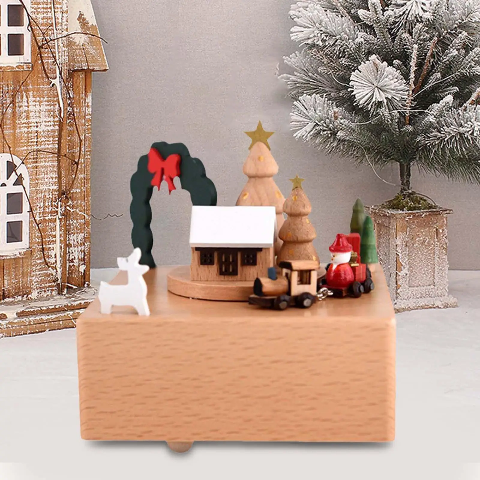 Wooden Music Box Creative Play Melody Castle Toy Christmas Themed Ornament for Collectible Holiday Birthday Ornament Home Decor
