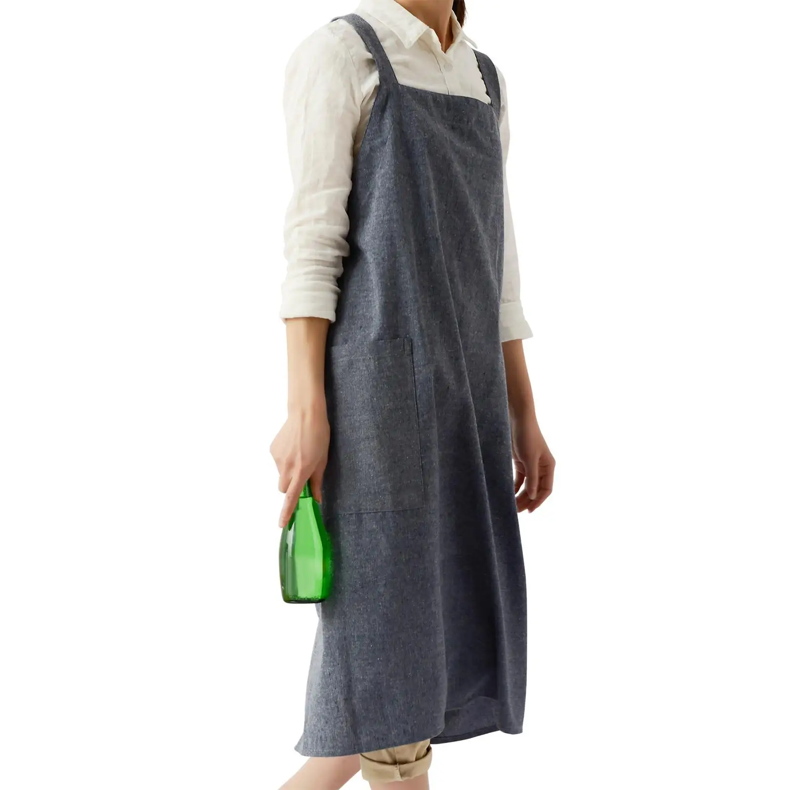 Cotton Catering Apron with Pockets Waterproof Barista Apron Professional Apron Bib for Restaurant Hotel Woman
