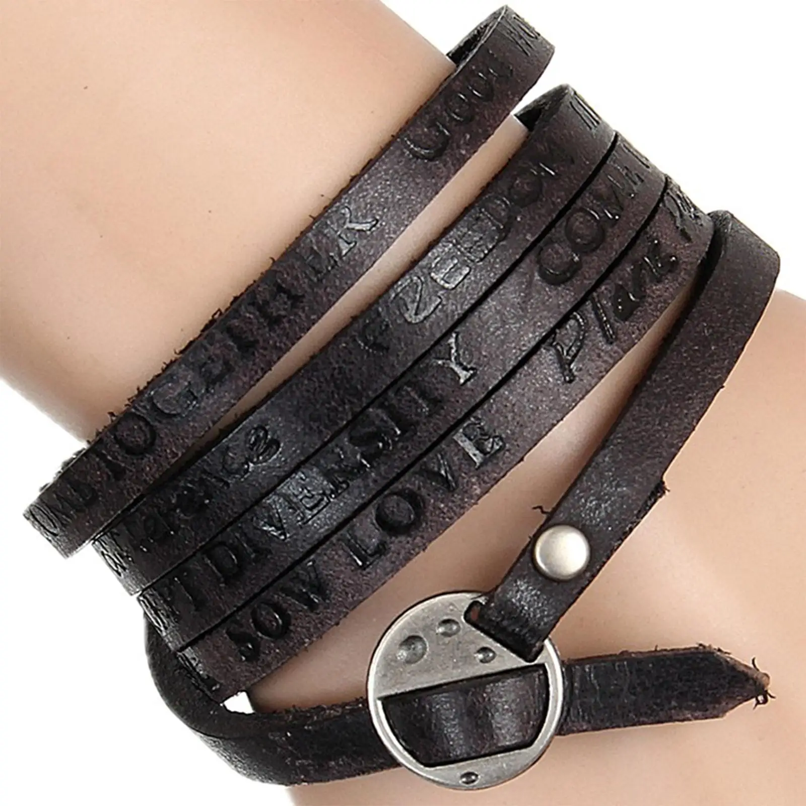 PU Leather Wide Bracelet Punk Jewelry Gifts Fashion Vintage Adjustable Wristband for Friendship Boys Husband Friend Unisex