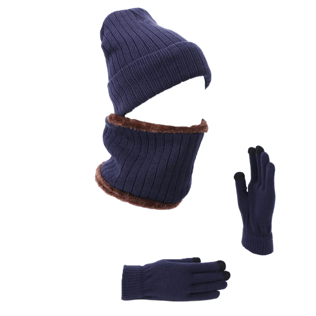 Winter Beanie Hat Scarf Set For Women Men Knitted Outdoor Warm Scarf Hat Touch Screen Gloves Sets Skullies Hat Scarf Set
