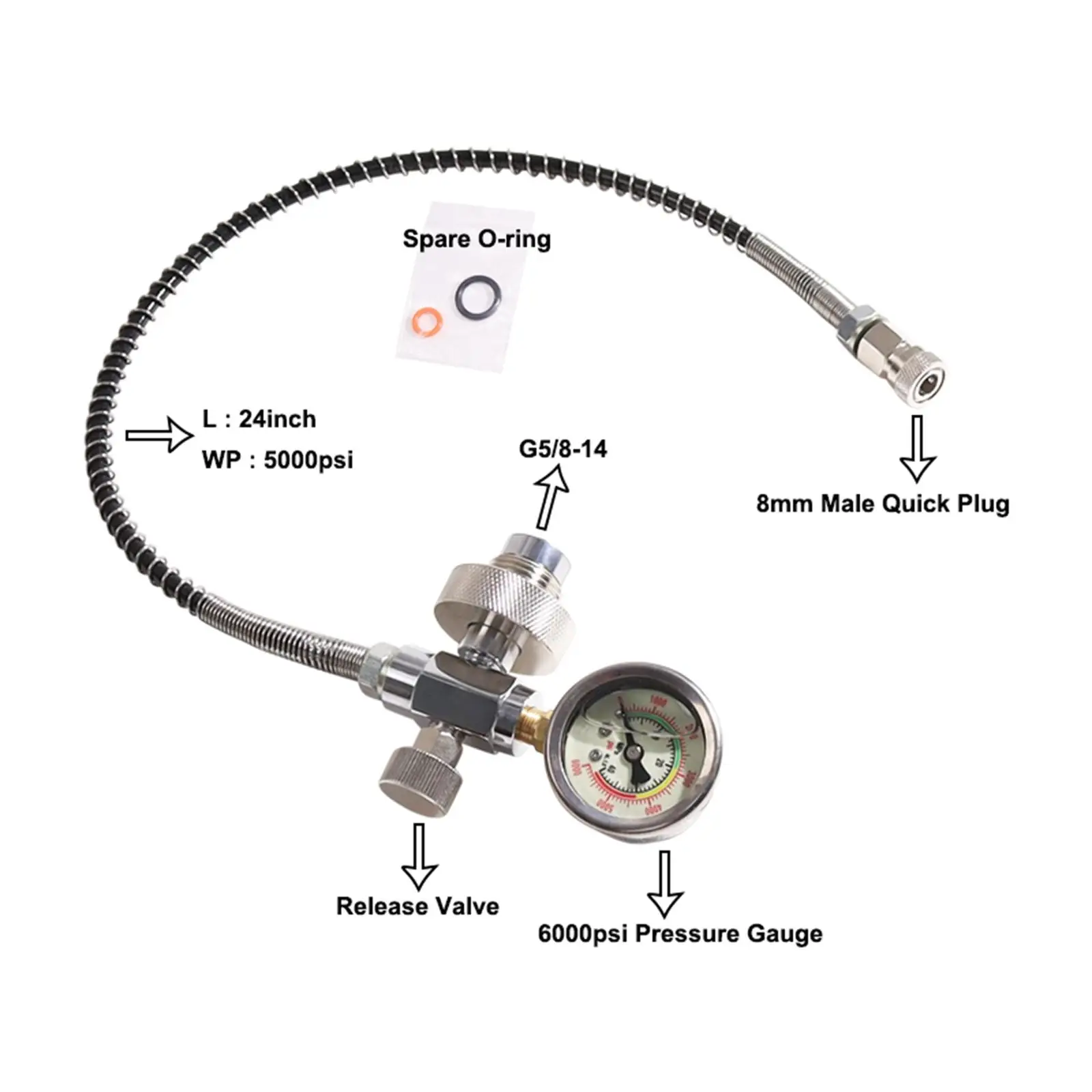 High Pressure Tank Fill Station 24inch Charging Hose, 400Bar 6000PSI Equipment,