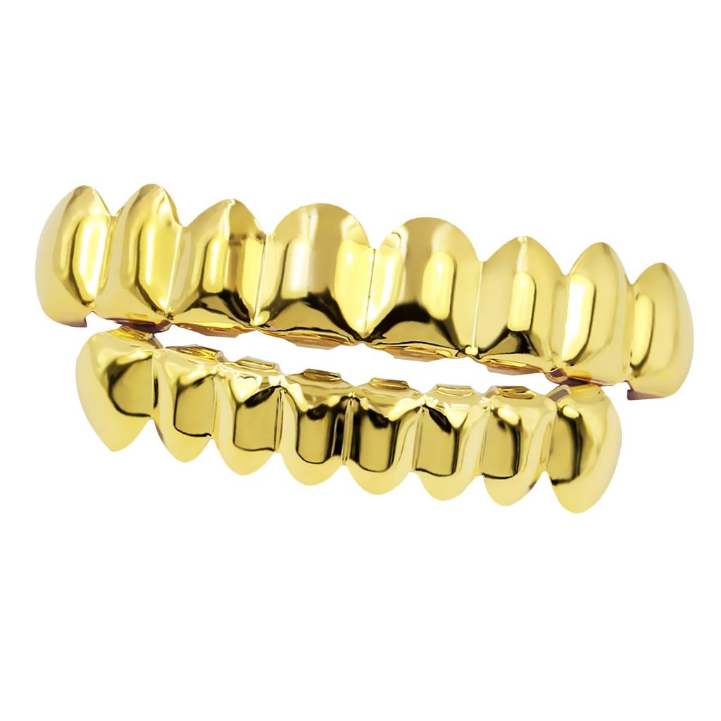 Custom Fit 18k Gold Plated Hip Hop Teeth Grills Caps Top & Bottom Grill Sets