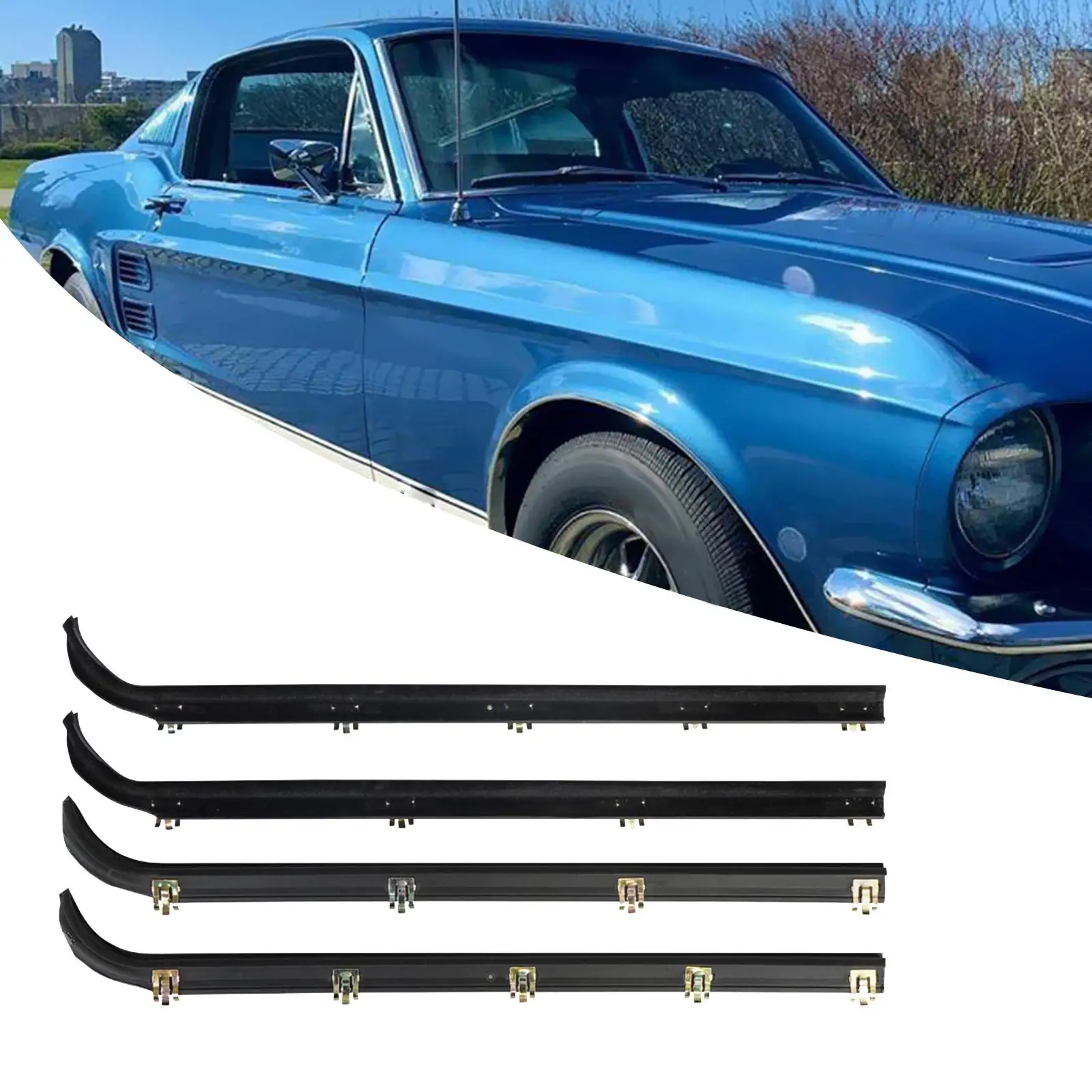 4x Weather Strips Seal E7TZ1521453 Door Outside Trim for Ford Mustang