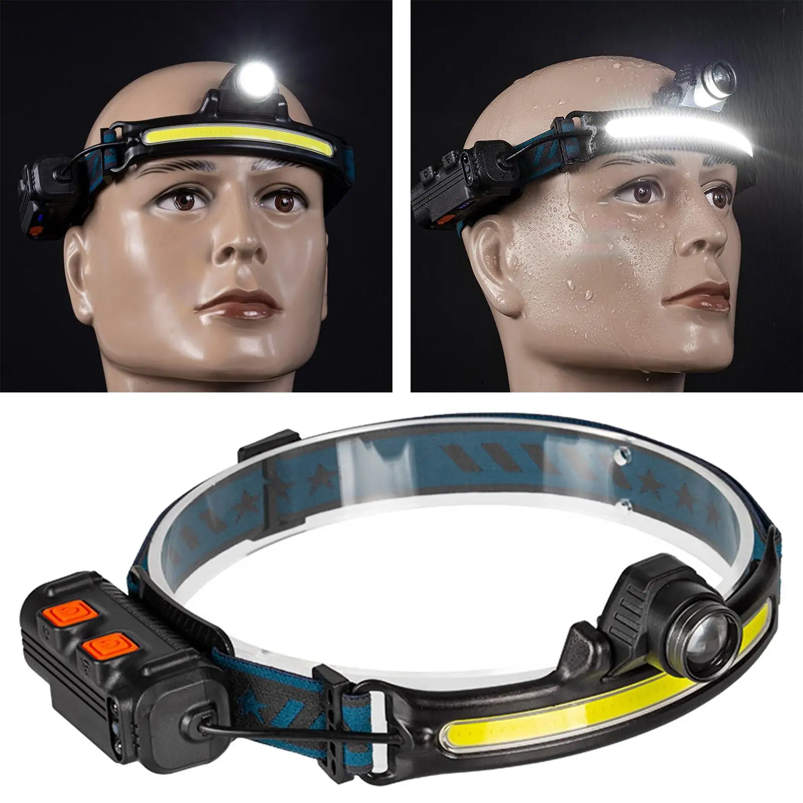 LED Headlamp Sensor Headlight Bright Work Light Flashlight Elastic Head Band Light for Hiking Climbing Cycling Camping Outdoor