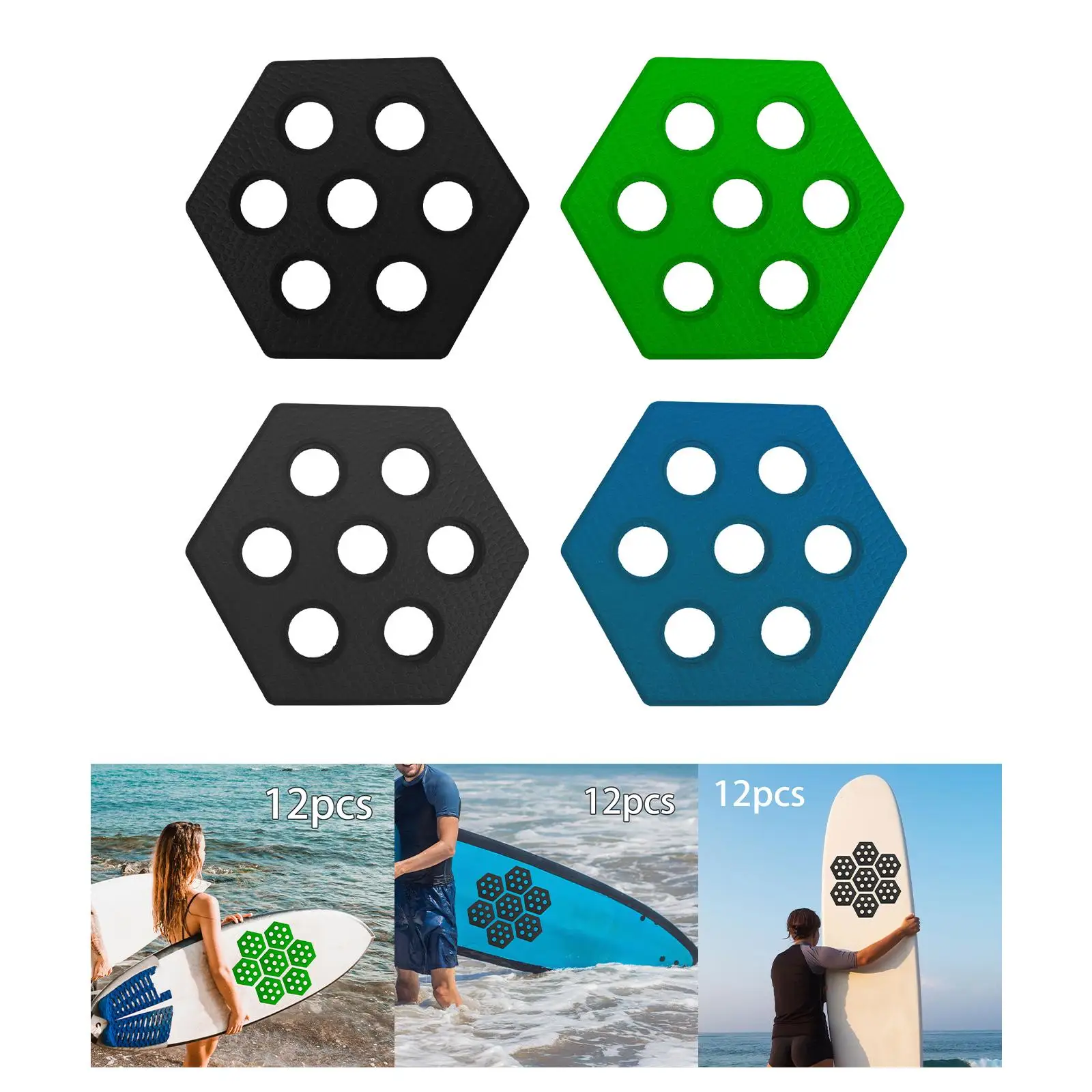 12x Hexagon Surfboard Traction Pads Anti Slip Mat Deck Grip for Grip Surf Skimboarding Water Sports Fish Board Surf Boards