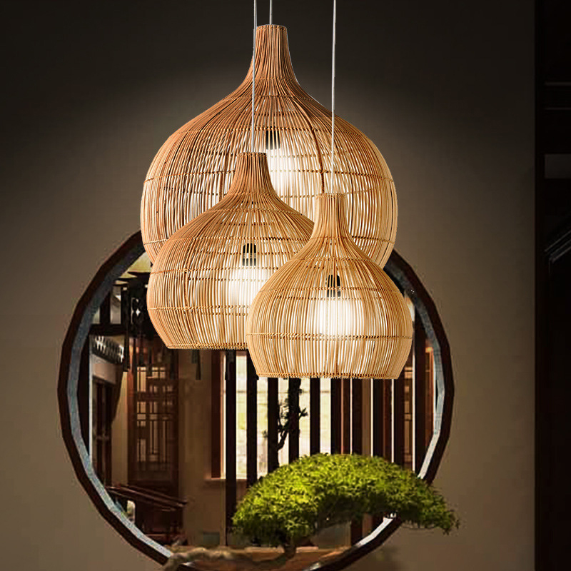 Chinese Style Birdcage Rattan Pendant Lamp HandWoven Suspension Idoor Lighting Homes Decor for Living Dining Room Restaurant Bar