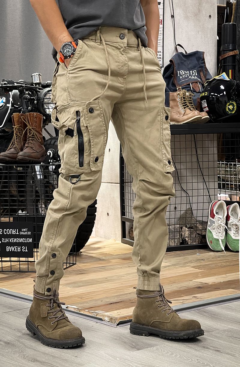 Military Tactical Cotton Cargo Pants for Mens Elastic Casual Trousers Zipper Multi-Pocket Joggers Fashion Khaki Black Army Green