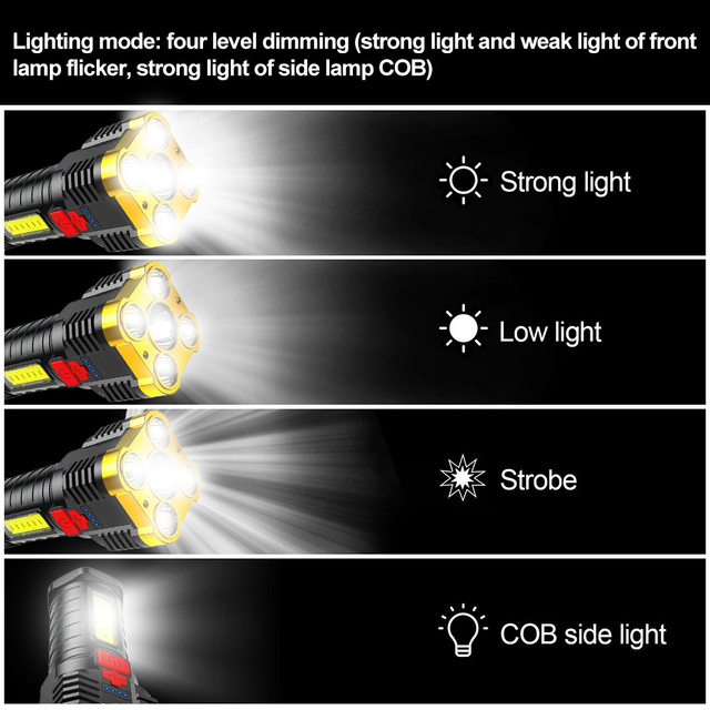 5LED High Power Led Flashlights Rechargeable Camping Spotlight