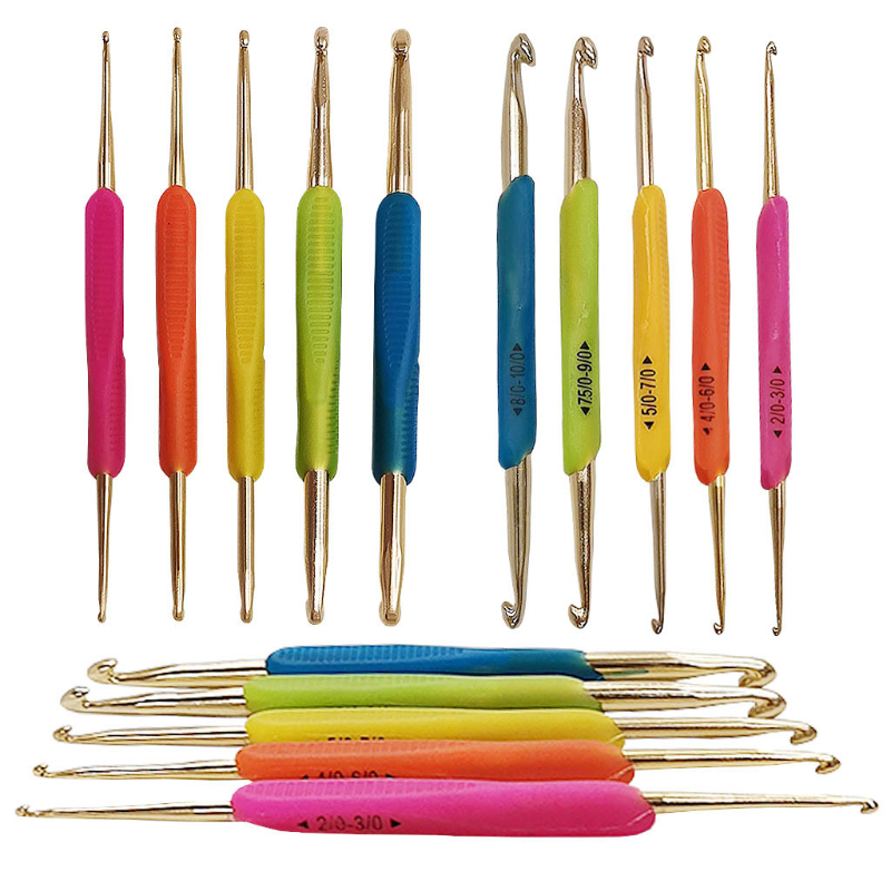 Description Picture 5 of item5Pcs/Set Silicone Handle Double Head Aluminum Crochet Hooks Weave Knitting Crochet Needles Sewing Tools