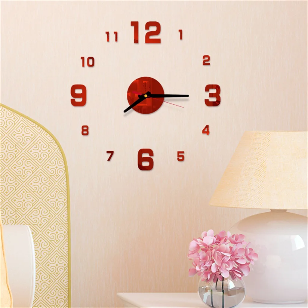 3D Digital Wall Clock Mirror Sticker Family Room Modern Office Art Deco Design Living Room Kitchen Wall Clock Home Decoration