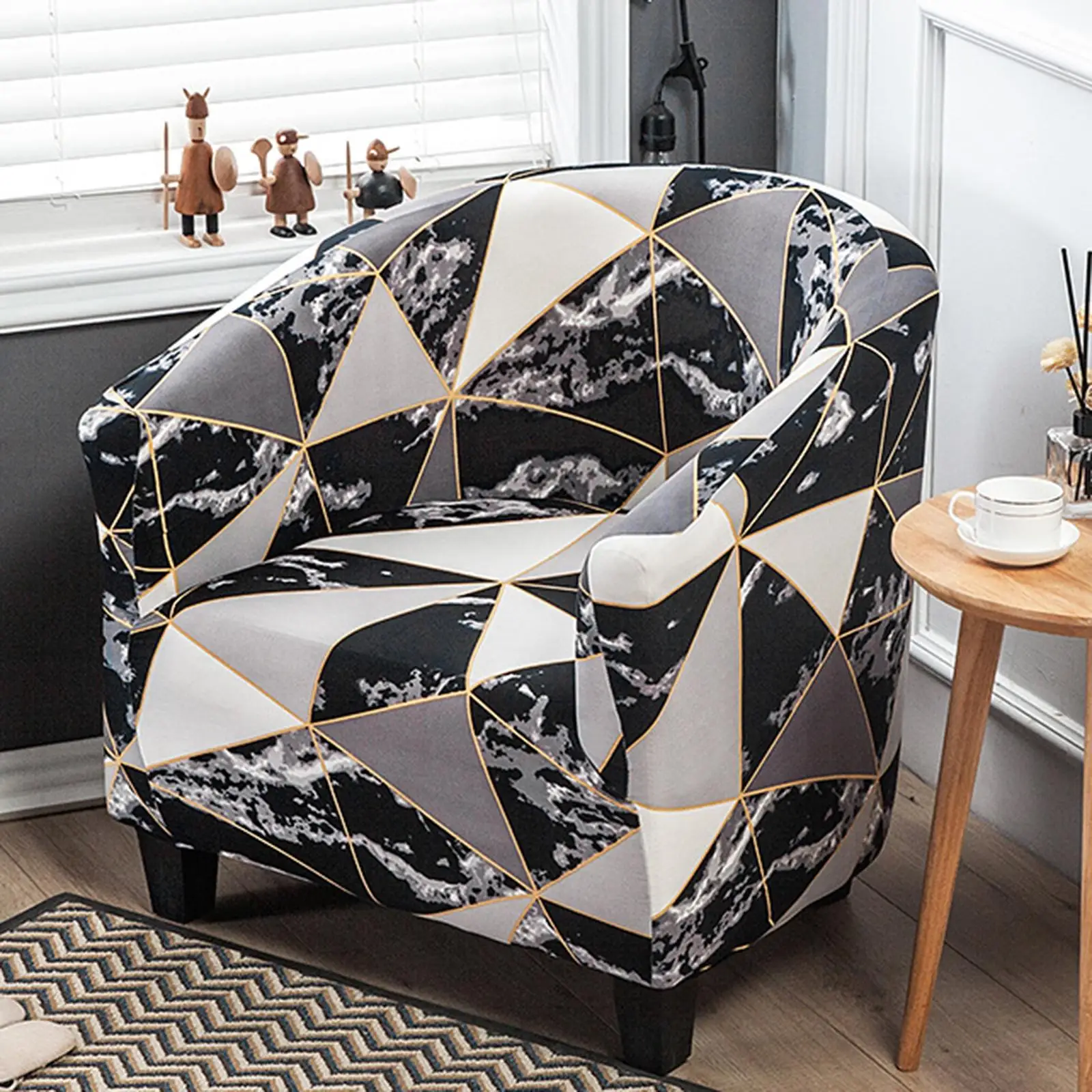 Geometric Printed Chair Slipcover Anti-Skid Arm Chair Cover