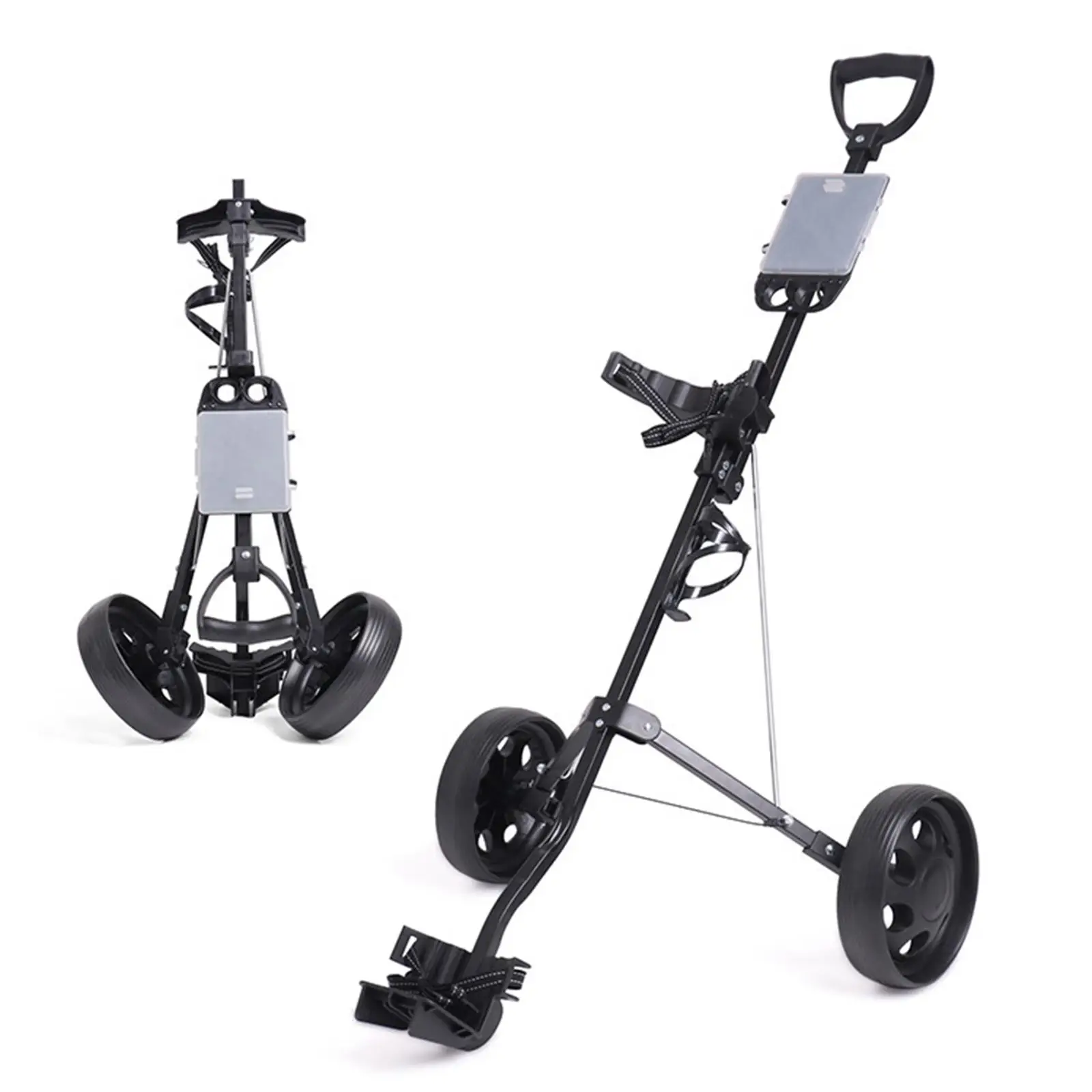 Folding Golf Pull Cart 2 Wheel Adjustable Handle Angle Collapsible Walking Cart