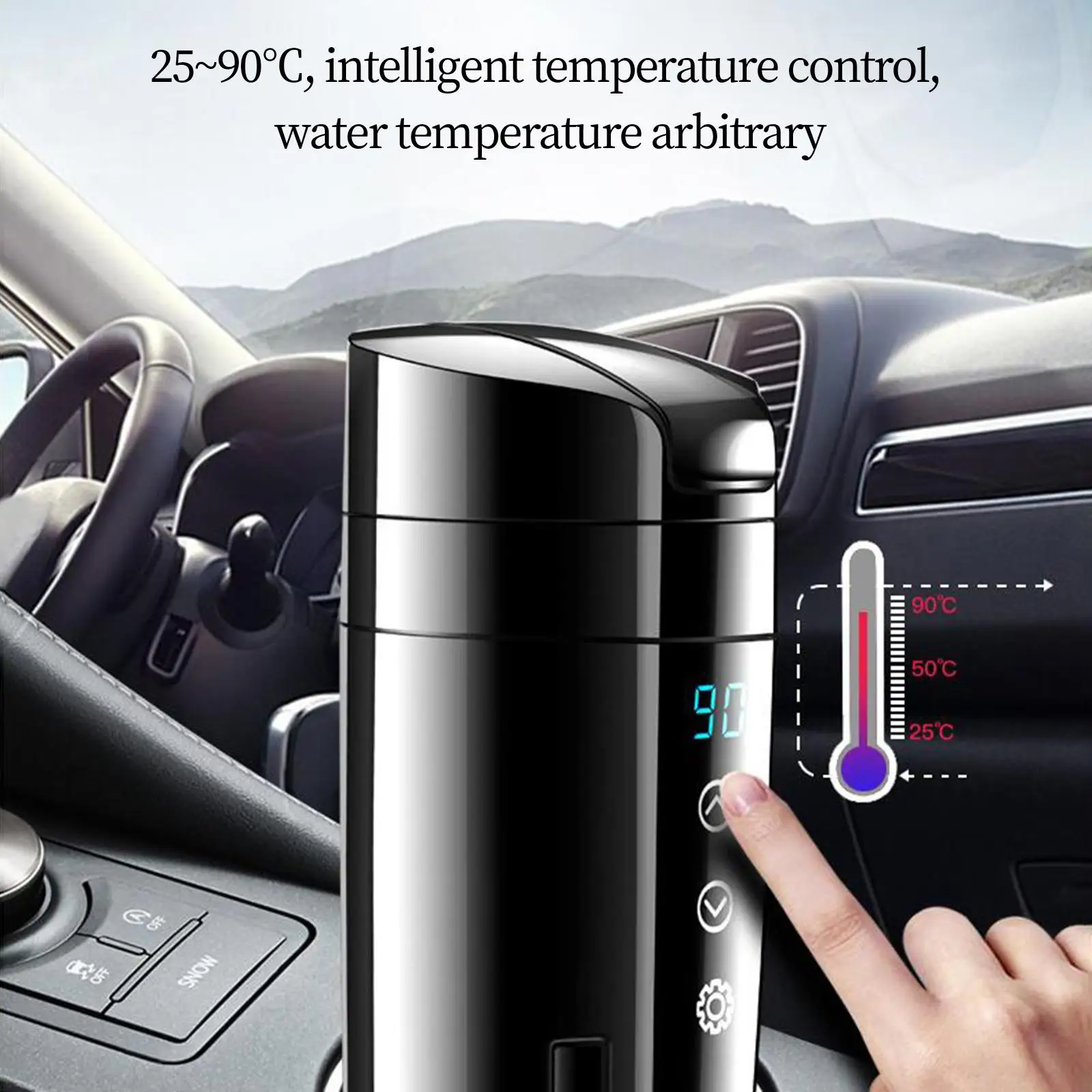 Portable 12V/24V Car Kettle Boiler Temperature Display 400ml Hot Water Kettle Mug Insulated Cup for Tea Coffee Milk Camping