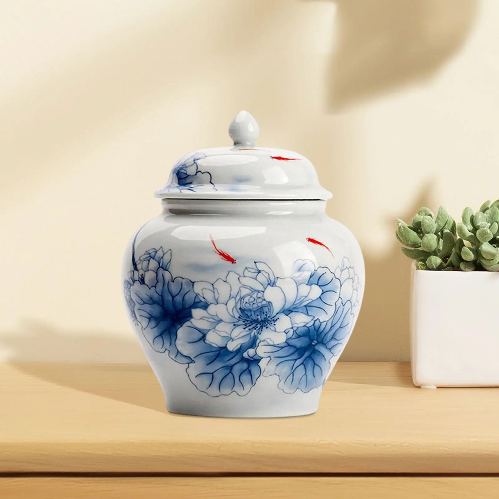 Blue and White Porcelain Ginger Jar Storage Jar Decorative Flower Vase