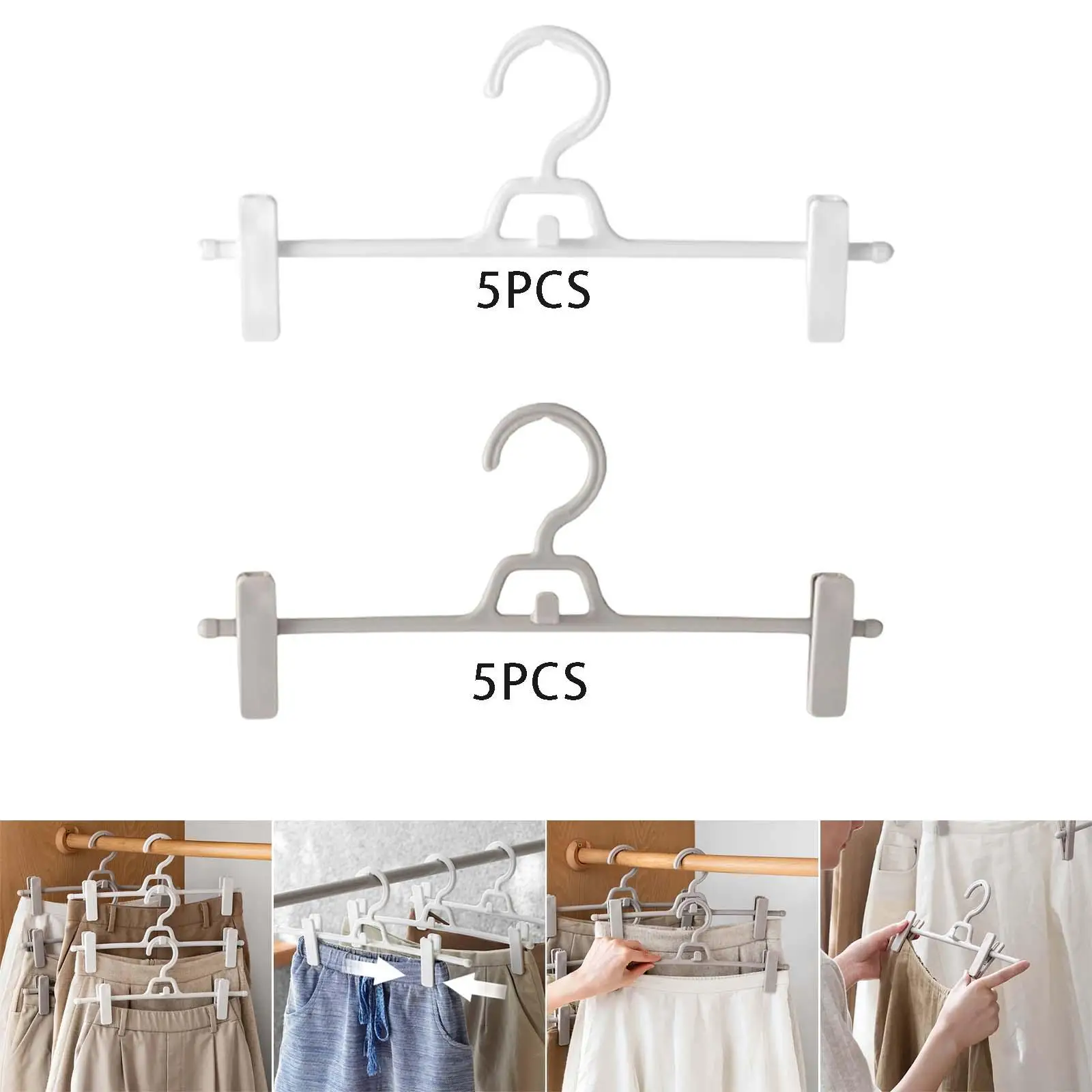 5Pcs Pant Hangers Adult Children Clothes Hangers Garment Clothes Organizer Durable and Sturdy Adjustable Clips Non Slip