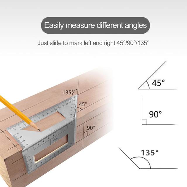 Multifunctional Angle Ruler Aluminum Alloy Silver Mark Rulers 45 90 135 Degree Square Ruler Vertical T Gauge Woodworking Tool