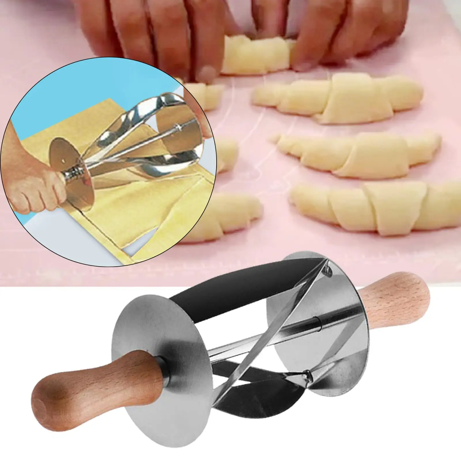 Stainless Steel Bread Roller Cutter with Wooden Handle Multifunction Rolling Pastry Cutter Kitchen Accessories
