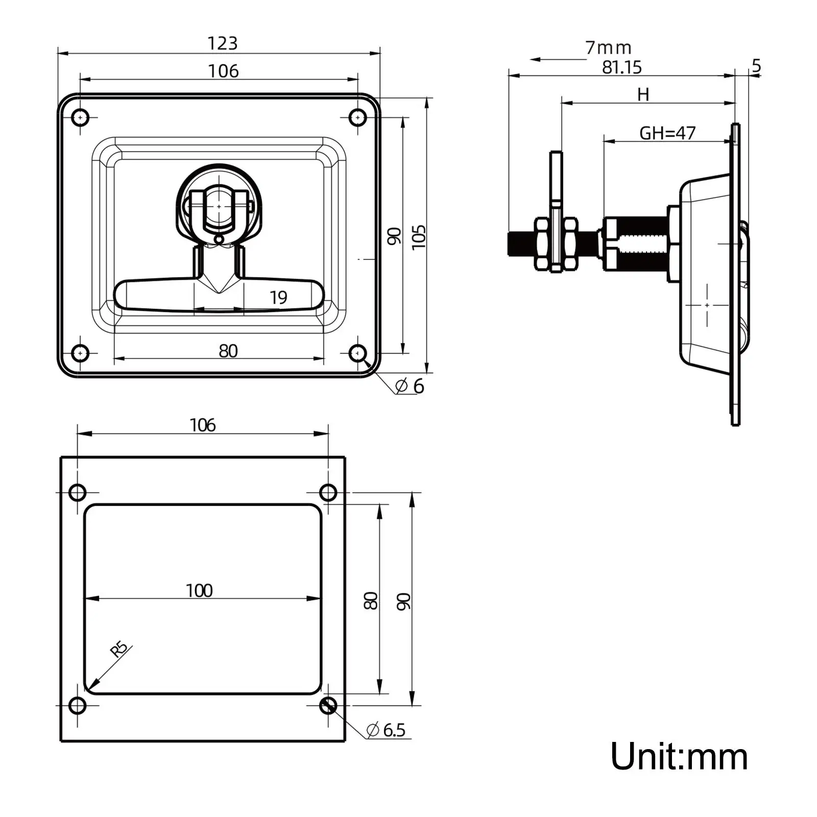 Truck Folding T Latch Handle Lock T Type Lock Latch for RV Truck Camper