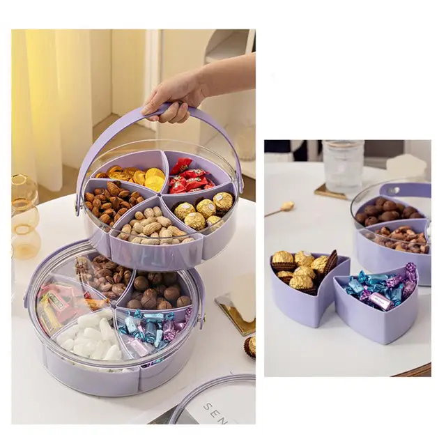 Plastic Snack Serving Tray With Lid And Removable Dividers Portable Party  Food Container Appetizer Fruit Candy