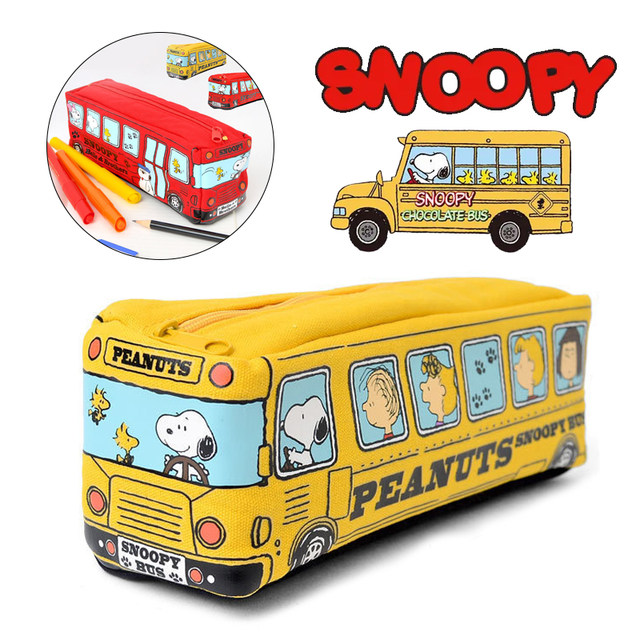 SNOOPY SCHOOLBUS（小物入） Snoopy Pencil Case Cartoon Bus Canvas Stationery Box Storage