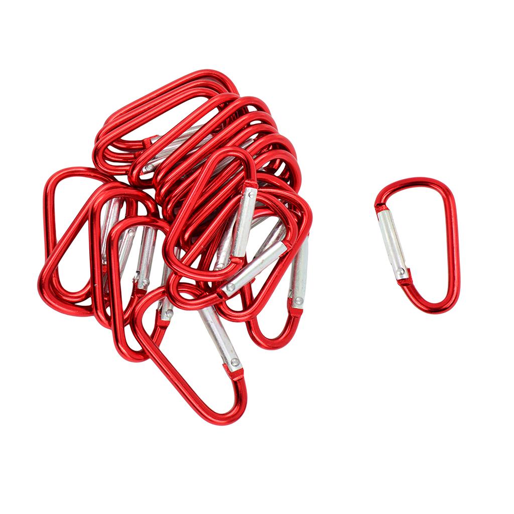 20 Pieces Red D Shaped Aluminum Carabiner Hook Keychain Snap