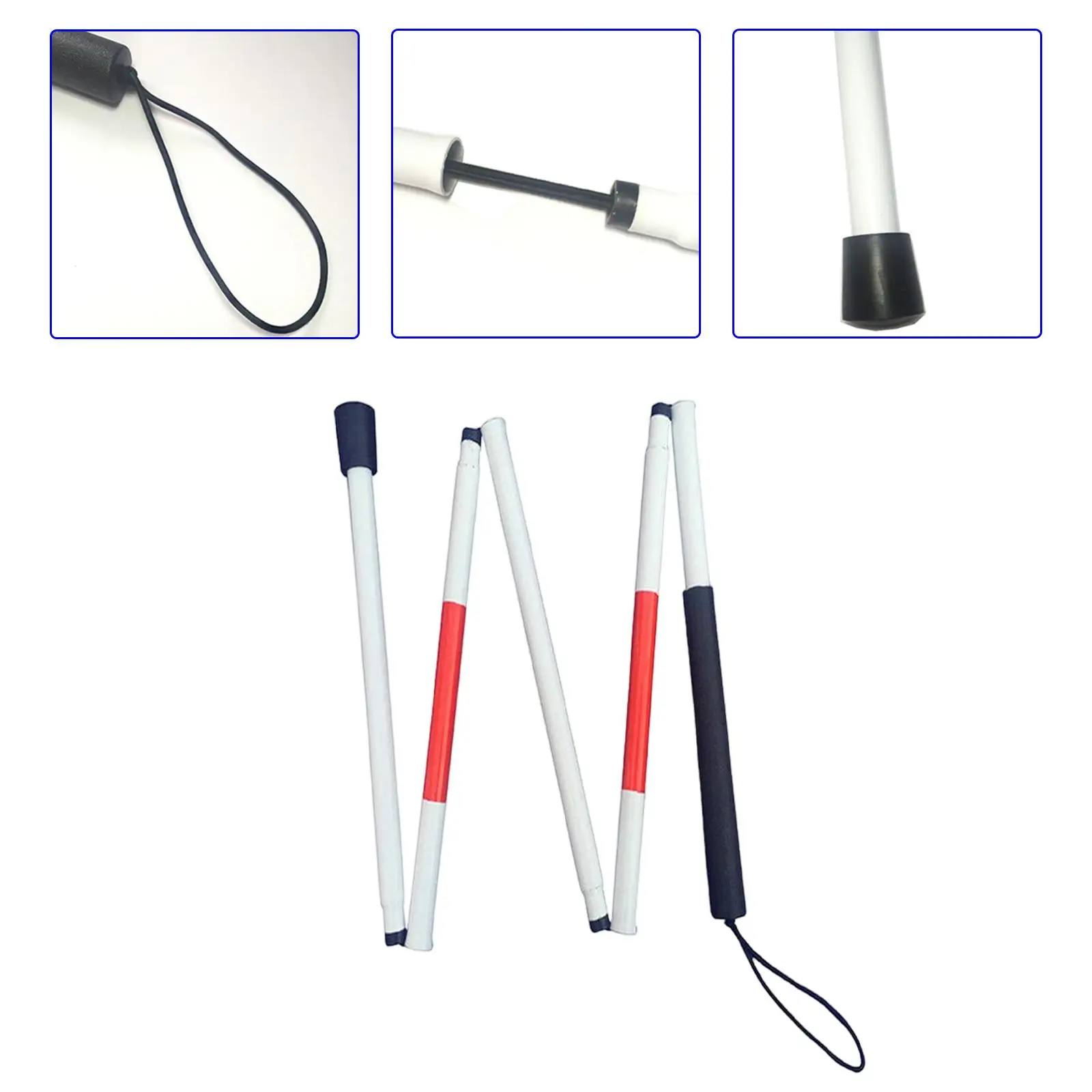 Folding Blind Cane Anti Shock with Red Reflective Tape Red and White Non Slip Handle Foldable Walking Stick for Outdoor Hiking