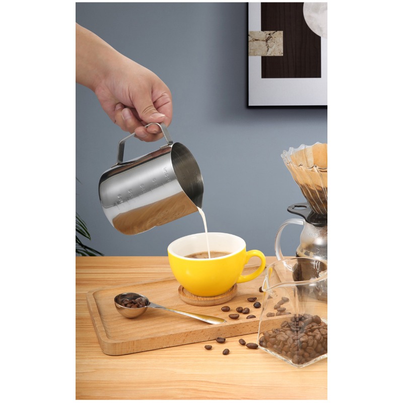 Description Picture 5 of item100-250ml Silvery Stainless Steel Milk Frothing Pitcher Steaming Coffee Latte Frother Cup Cappuccino Milk Cream Froth Pitcher