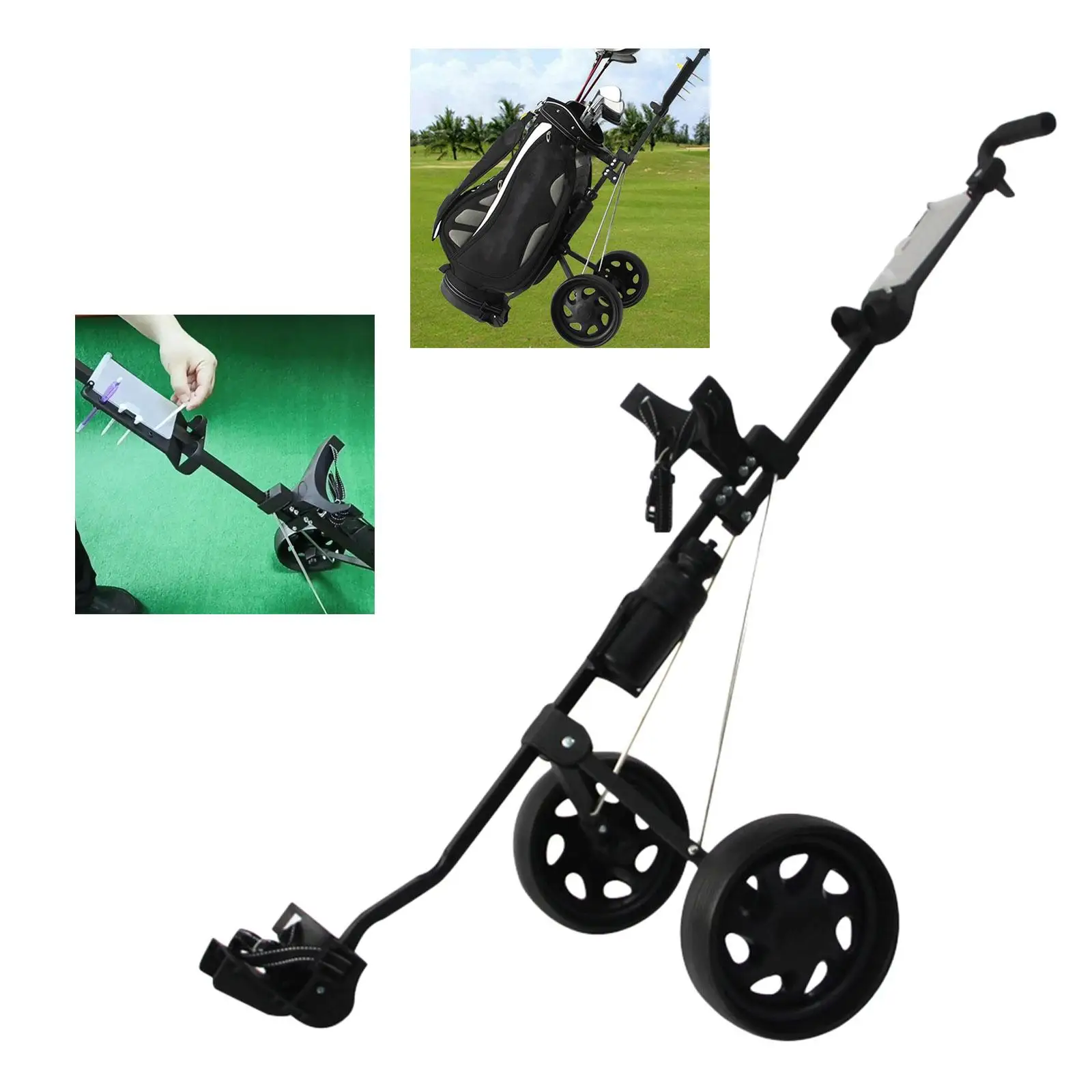 2 Golf Push Pull Cart Collapsible Golf Trolley Carry Holder Accessories