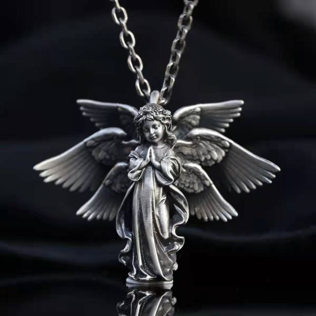 Sterling sale Silver Angel Wing Necklace-Lucifer Angel Wings Necklace-Sterling Angel's Wing Charm Pendant-Sterling Angel's Wing Chain Necklace