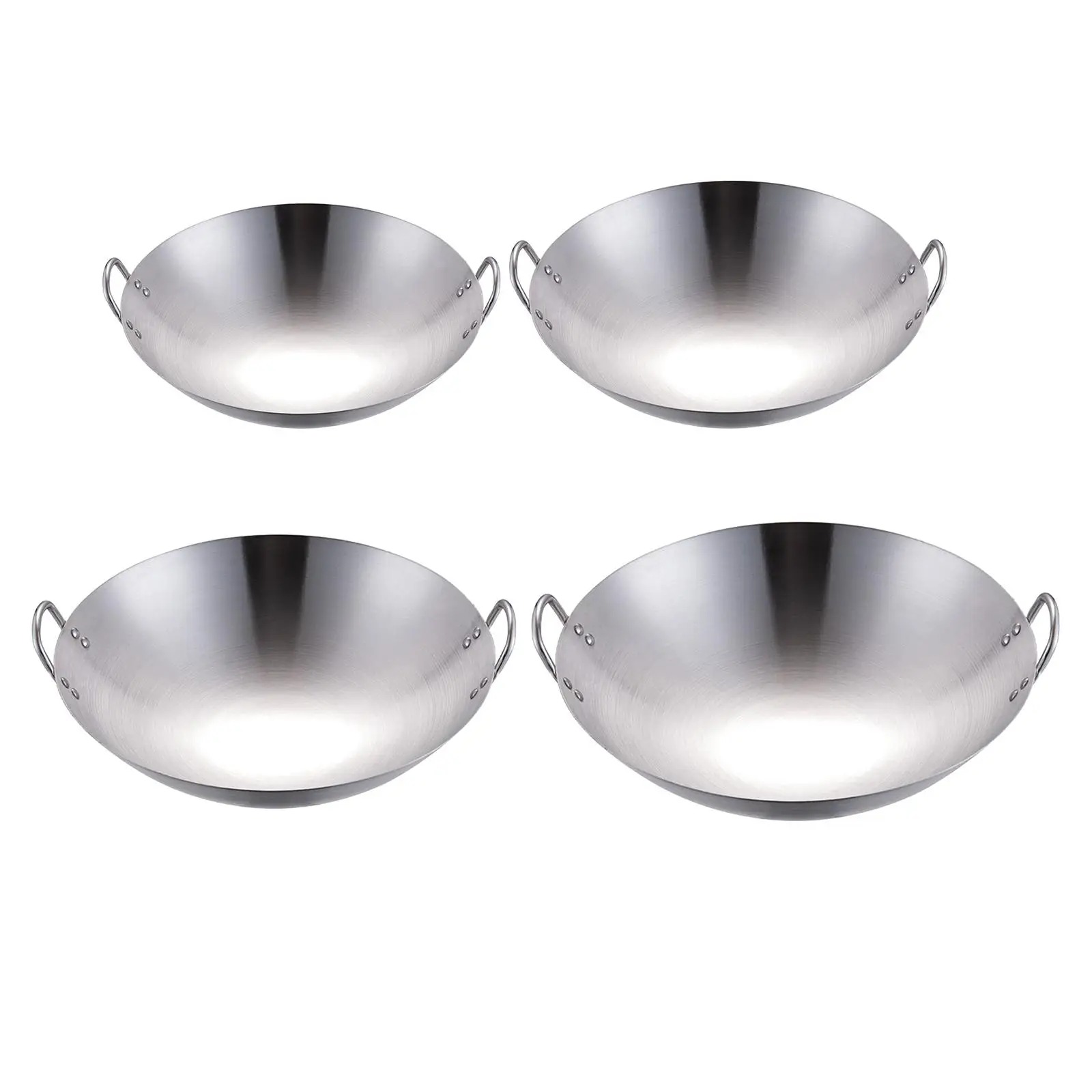 Steel Round Bottom Wok Dual Handle Frying Fry Pot for Cooking Eggs,Sausages, Fish