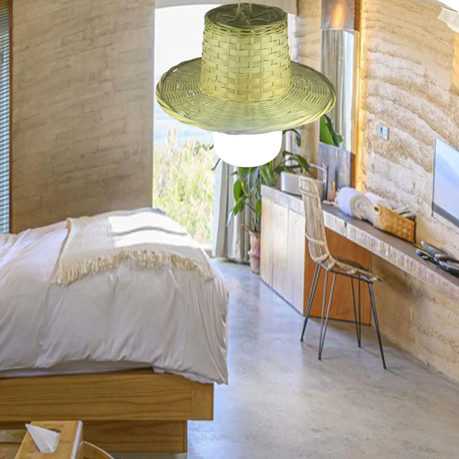 Pendant Lamp Shade Bamboo Lampshade for Teahouse Dining Room Kitchen Island
