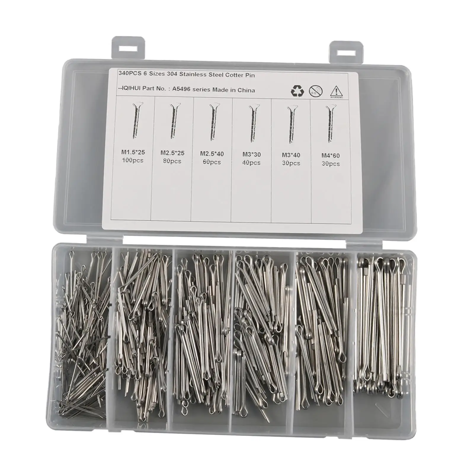 Cotter Pin Assortment Kit Heavy Duty M1.5 M2.5 M3 M4 340 Pieces Split Pin Fastener Clips for Small Engine Repair Mechanics