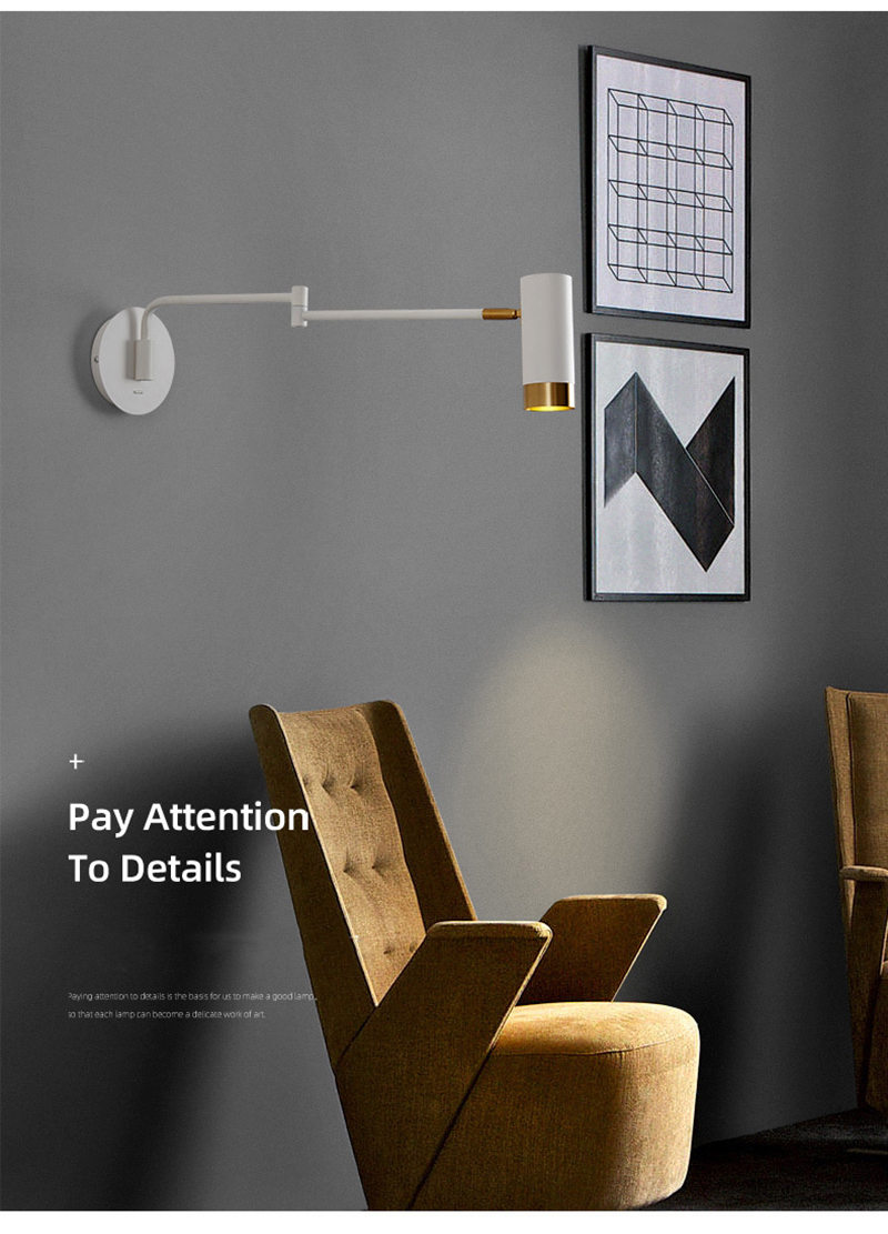 Nordic Creative Adjustable Swinging LED Wall Lamp Living Room Study Folding Telescopic Lights Switch Home Decor Lighting