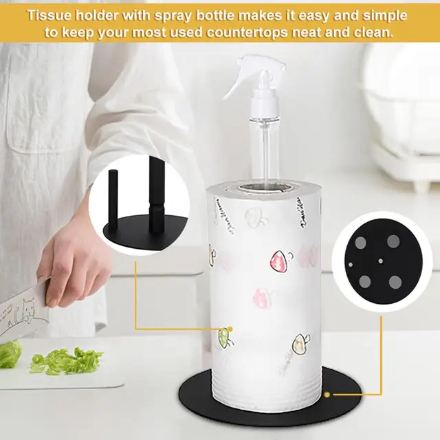 Paper Towel Holder with Spray Bottle Weighted Base Tissue Holder Countertop  One-Handed Kitchen Tissue Rack Anti-Rust for Home - AliExpress